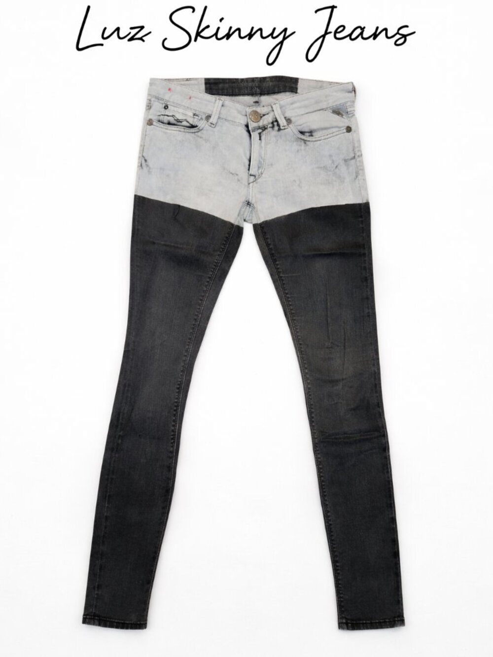 Replay Luz Jeans Women’s Size 27 Gray Black Colorblock Skinny Denim Stretch